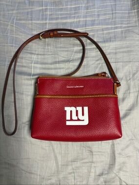 Dooney & Bourke Red Leather NY Logo Crossbody with Brown Trim